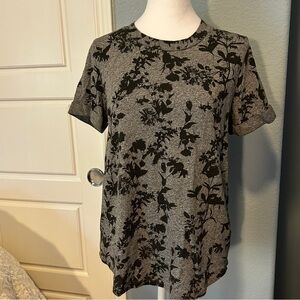 ANTHROPOLOGIE X SOL ANGELES Gray Tee with Black Floral Design Size M